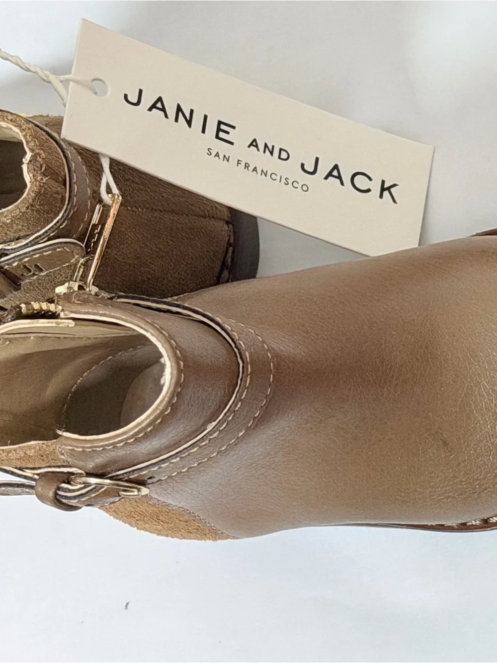 Janie and Jack Brown Leather Ankle Boots with Buckle